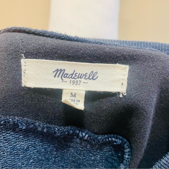 Madewell Blue and Black Faux Leather Colorblock Sweatshirt Medium - Picture 4 of 7